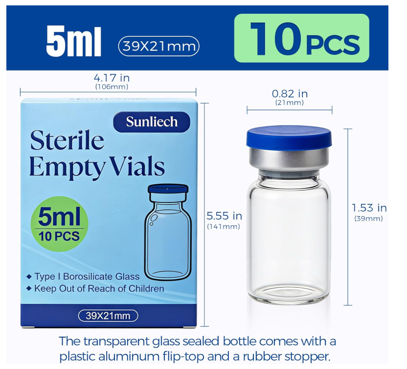 Sterile Empty Glass Vials, Airtight, Sealed w/Self Healting Port